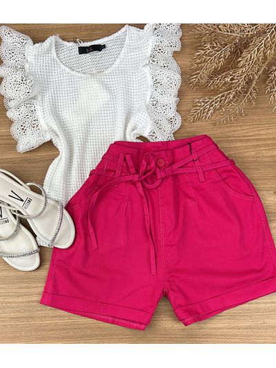 Short Sarja Cenoura Com Cinto Pink