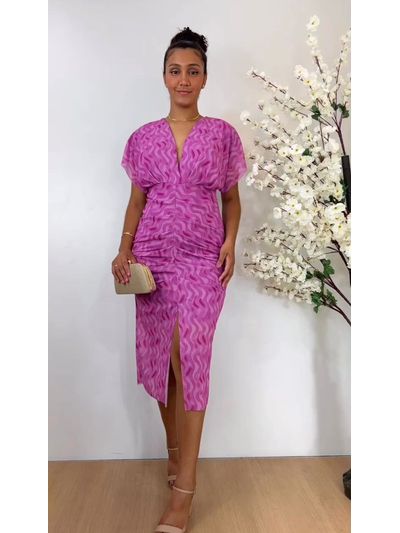 Vestido Tule Midi Fucsia
