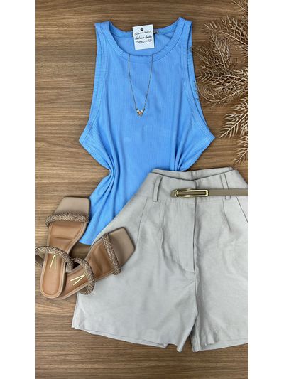 Blusa Regata Canelada Azul