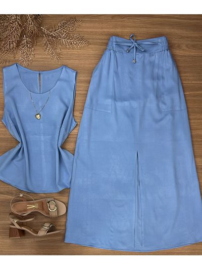 Conjunto Saia Midi Azul