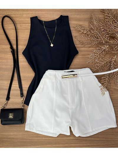 Short Alfaiataria Com Cinto Branco