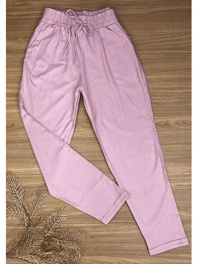 Calça Reta Em Linho Rosa
