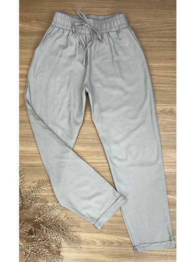 Calça Reta Em Linho Bege