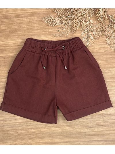 Short Boxer Linho Marrom Escuro