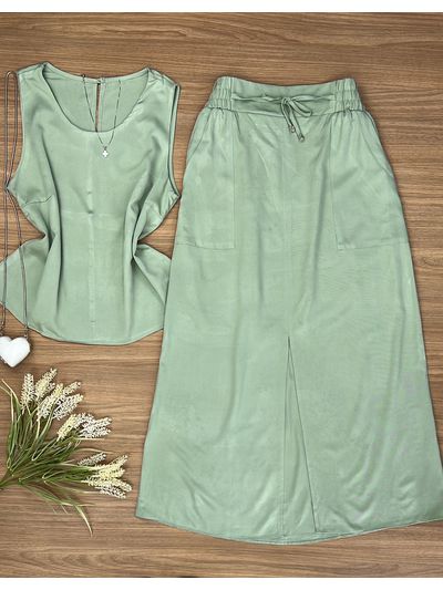 Conjunto Saia Midi Verde Menta