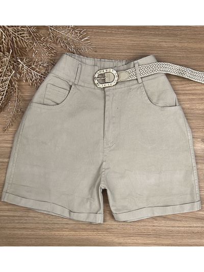 Short Sarja Cenoura Com Cinto Bege