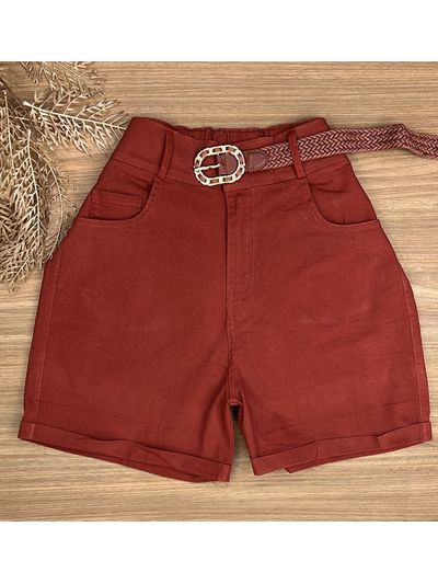 Short Sarja Cenoura Com Cinto Terra Cota