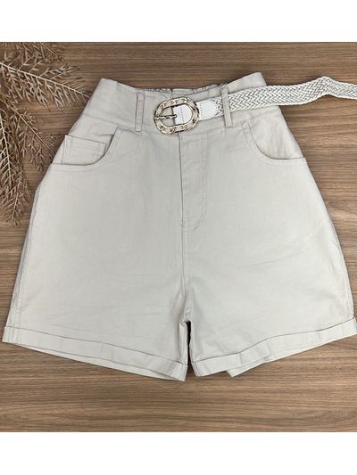 Short Sarja Cenoura Com Cinto Bege Claro