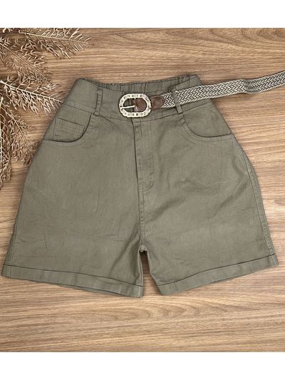 Short Sarja Cenoura Com Cinto Caqui