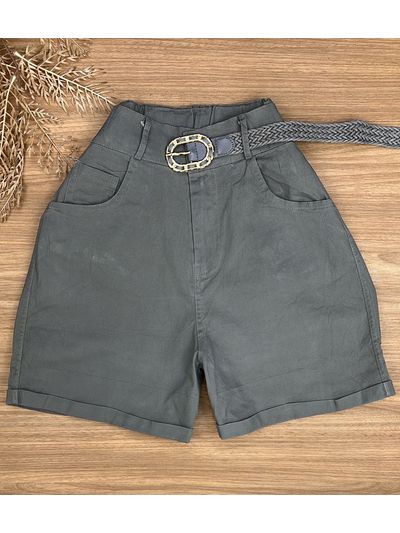 Short Sarja Cenoura Com Cinto Cinza