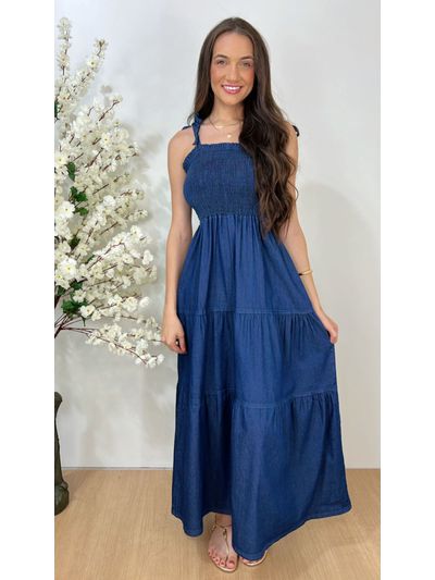 Vestido Longo Jeans alça com Amarração