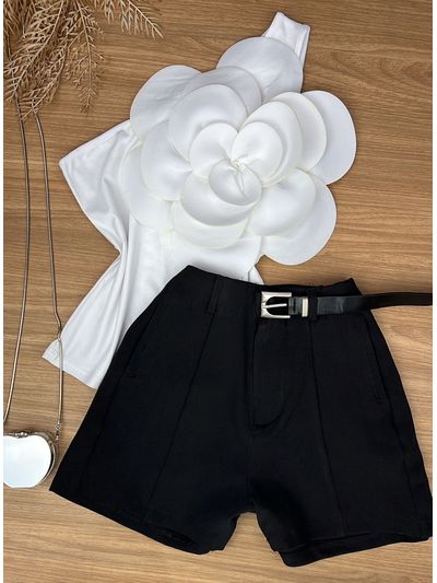 Short Alfaiataria Com Cinto Preto