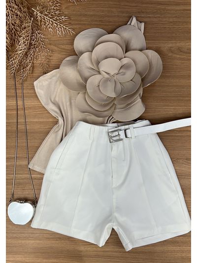 Short Alfaiataria Com Cinto Branco