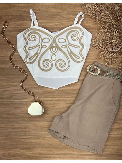 Cropped Bordado Alça Fina Branco