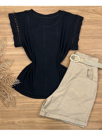 Blusa Manga Guipir Preta