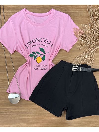 Blusa Tee Shirt Estampa Limão Rosa