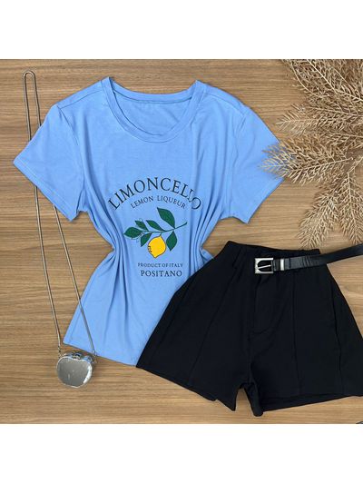 Blusa Tee Shirt Estampa Limão Azul