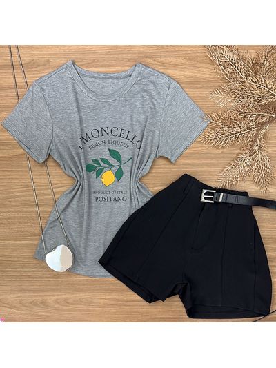 Blusa Tee Shirt Estampa Limão Cinza
