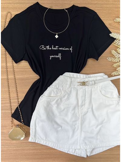 Blusa Tee Shirt Frase Preta