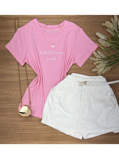 Blusa Tee Shirt Frase Rosa