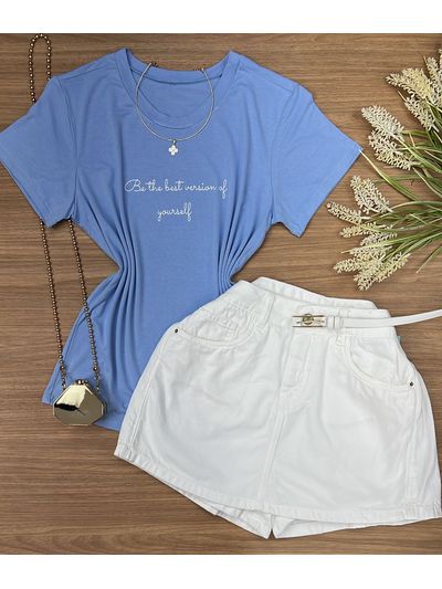 Blusa Tee Shirt Frase Azul 