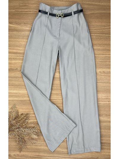 Calça Wide Leg Alfaiataria Cinza Claro