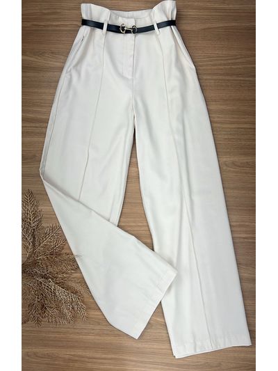 Calça Wide Leg Alfaiataria Bege Claro