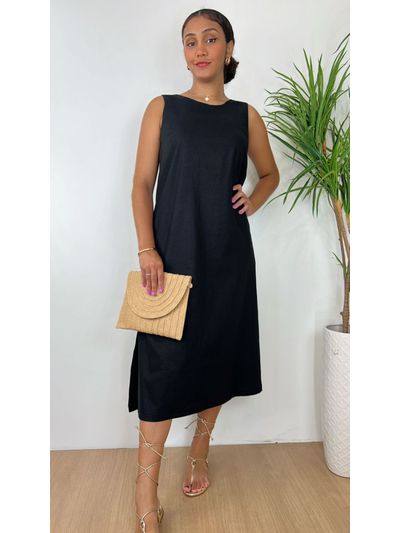 Vestido Linho Midi Preto