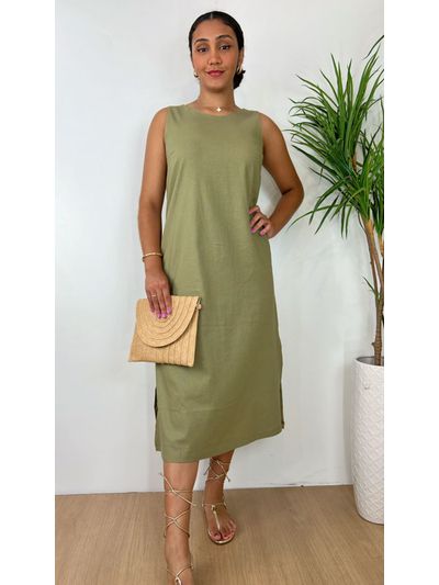 Vestido Linho Midi Verde 