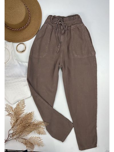Calça Jogger Tencel Bege Escuro