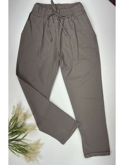 Calça Reta Em Linho Cinza 