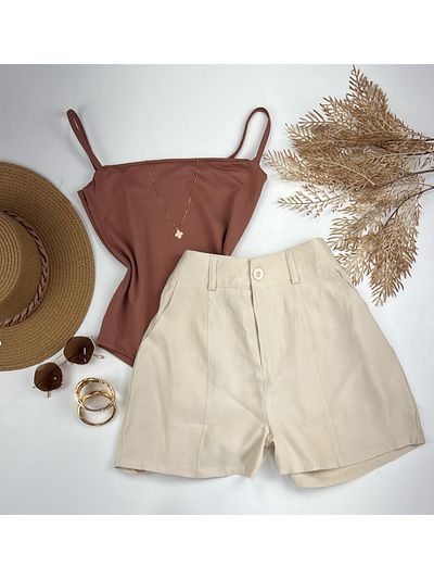 Short Alfaiataria Marrante Bege Claro