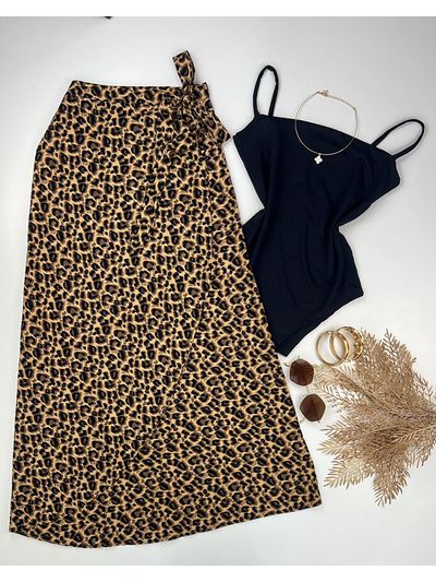 Saia Transpassada Estampa Animal Print Onça