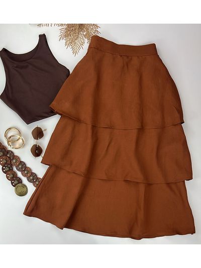 Saia Midi Camadas Caramelo