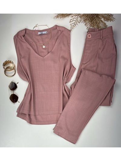 Conjunto Viscolinho com Elastano Rosé
