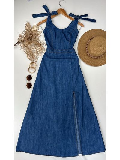 Vestido Longo Jeans com Fenda