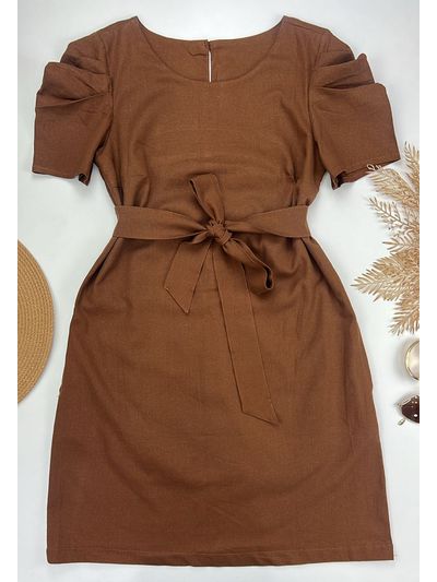 Vestido Curto Linho Marrom 