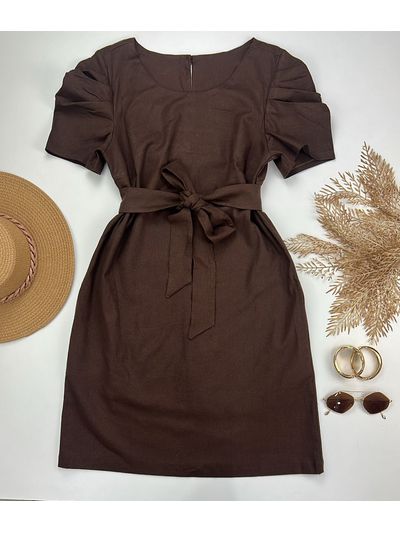 Vestido Curto Linho Marrom Escuro