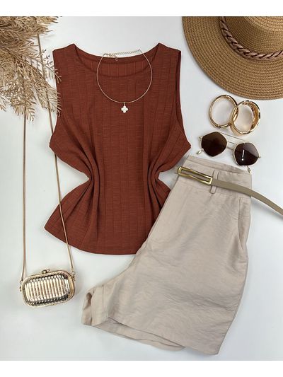Blusa Canelada Terra Cota
