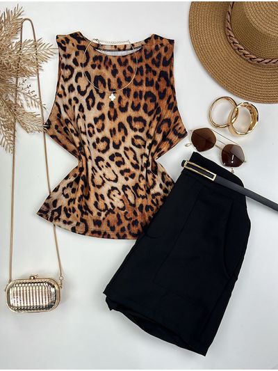Blusa Canelada Animal Print Onça