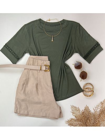 Blusa Manga com Detalhe Guipir Verde
