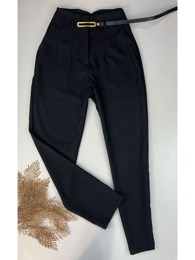 Calça Inspiração Zara Alfaiataria com Cinto Preta