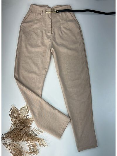 Calça Inspiração Zara Alfaiataria com Cinto Bege