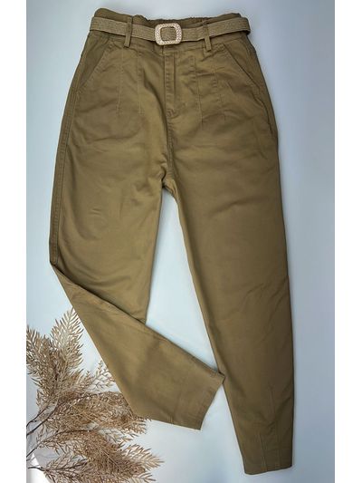 Calça Cenoura Caramelo com Cinto de Elástico 