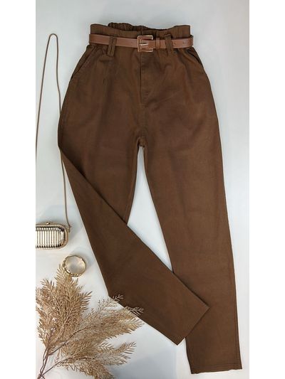 Calça Cenoura Com Cinto Encapado Terra Cota