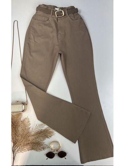 Calça Sarja Flare Com Cinto Nude