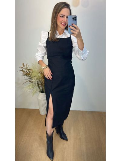 Vestido Mid Linho Preto