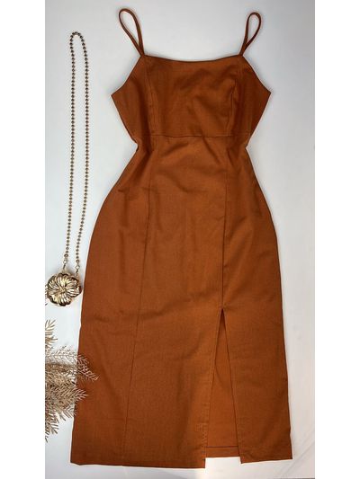 Vestido Mid Linho Terra Cota 