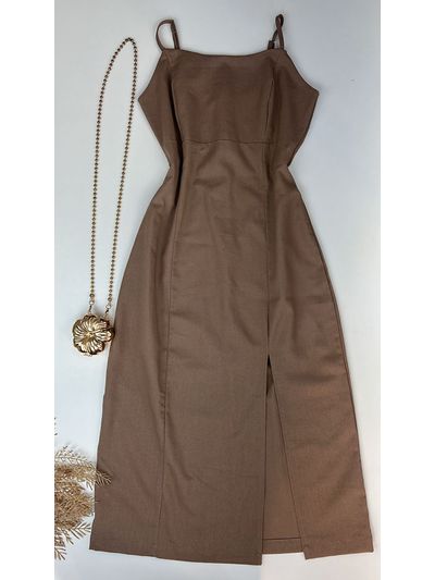Vestido Mid Linho Bege