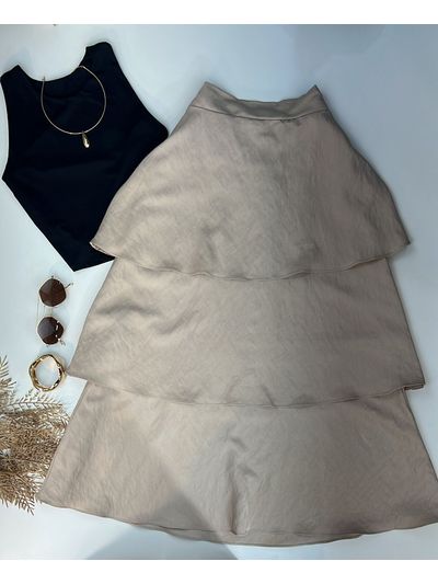 Saia Midi Camadas Bege